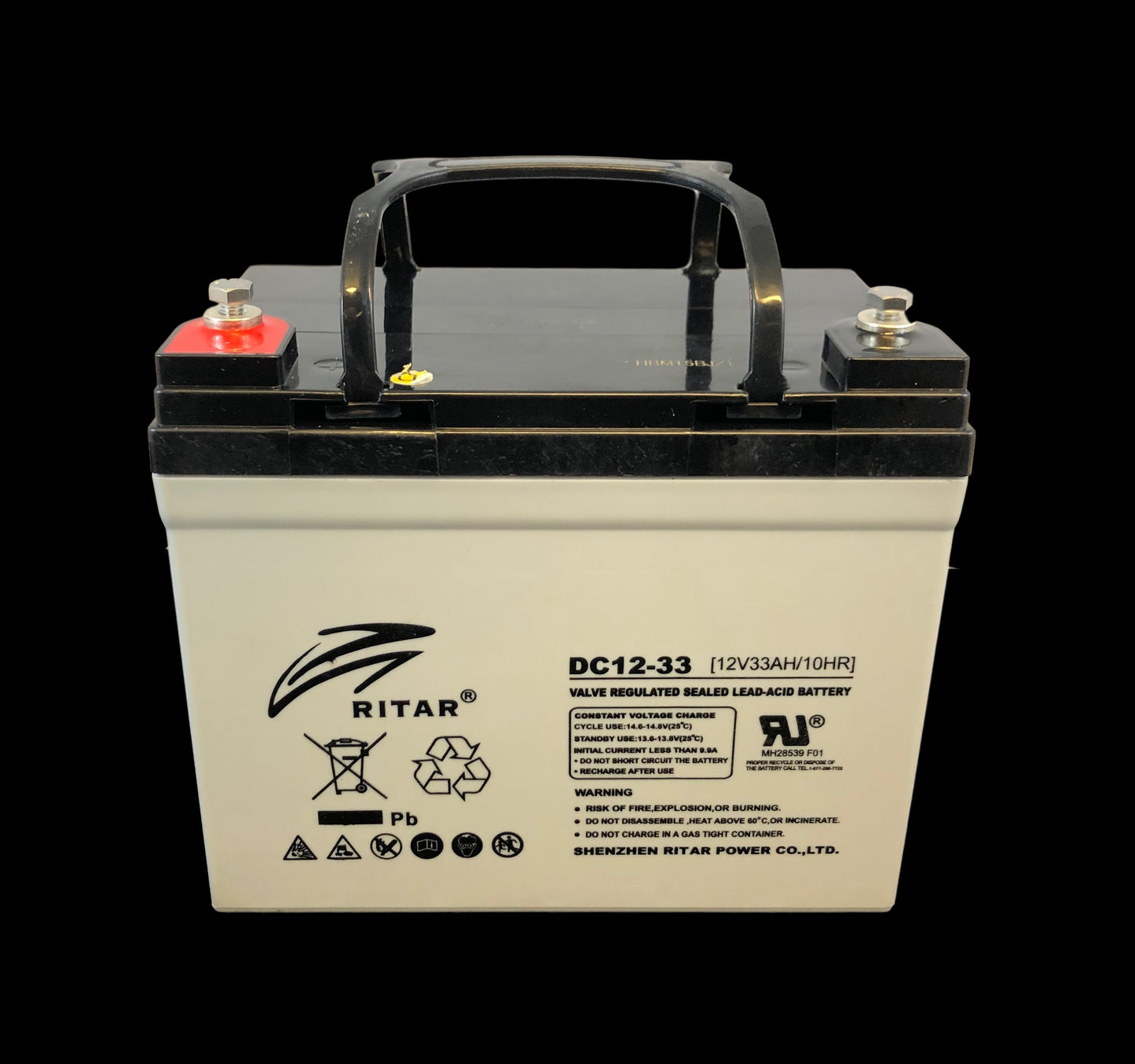 Ritar Agm Deep Cycle Batteri 12V 33Ah (196X130X163Mm) +Venstre