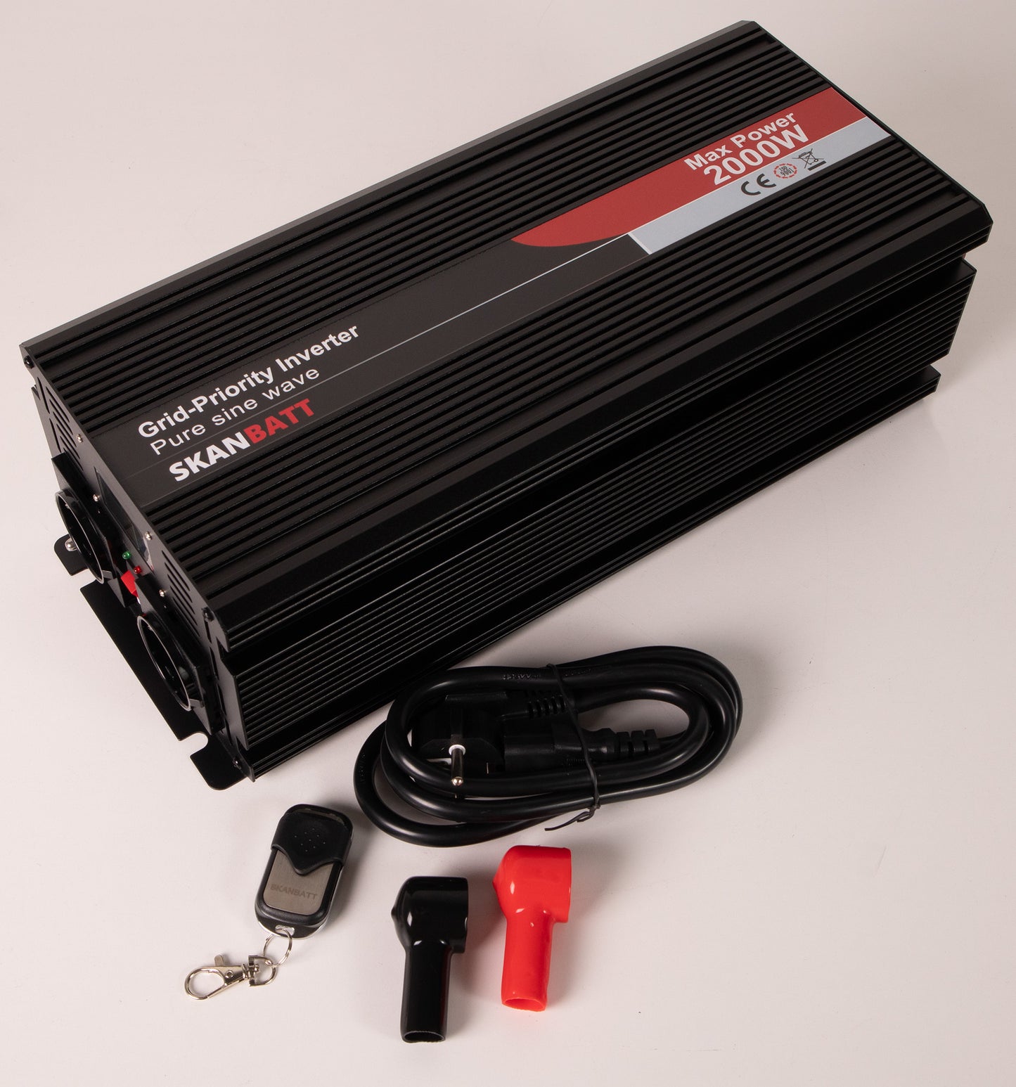 Skanbatt Inverter 12V 2000W Ren Sinus Med Nettprioritering Og Trådløs Fjernkontroll 420X165X120Mm