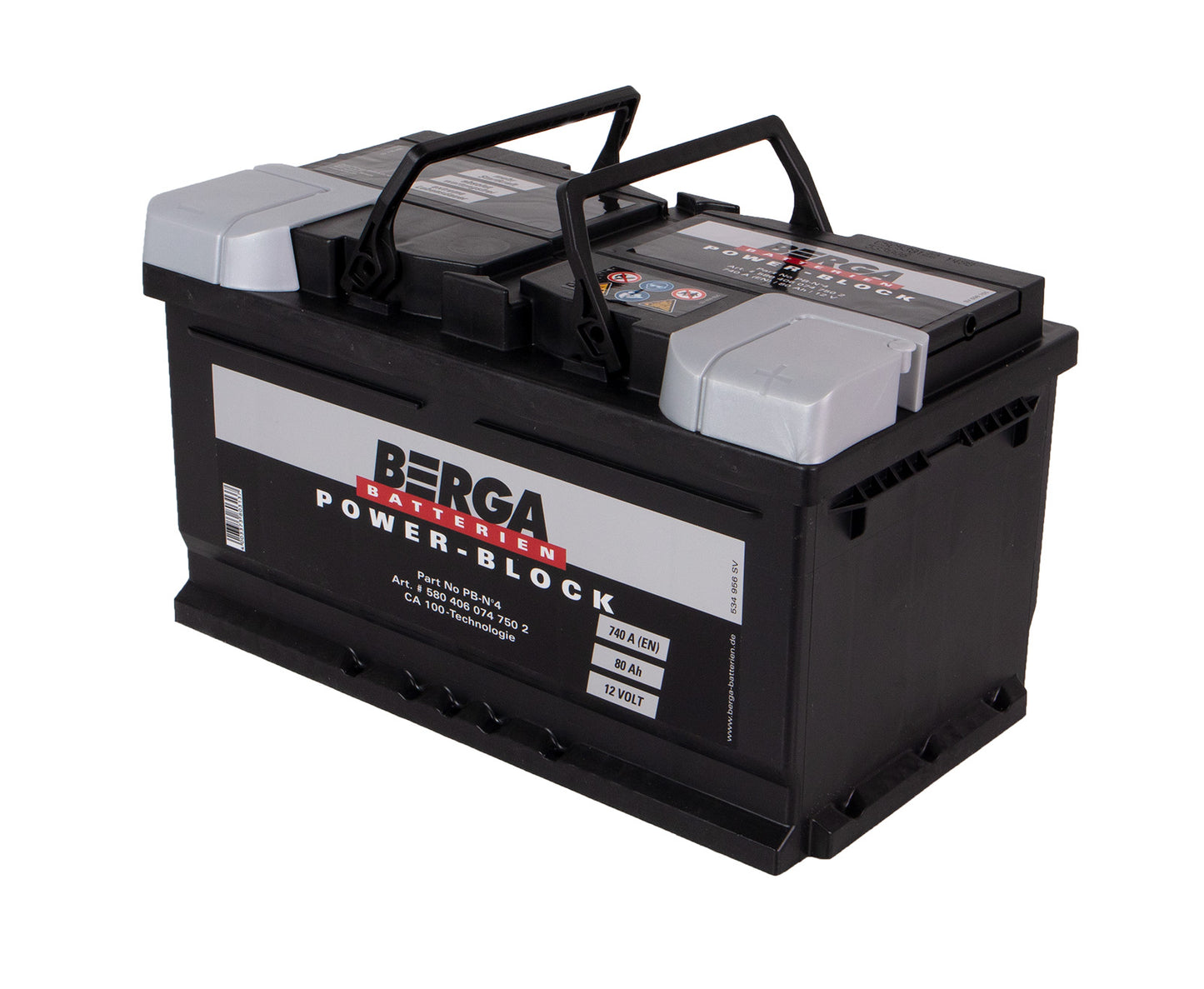 BERGA Power Block 12V 80AH 740CCA shown in detail view