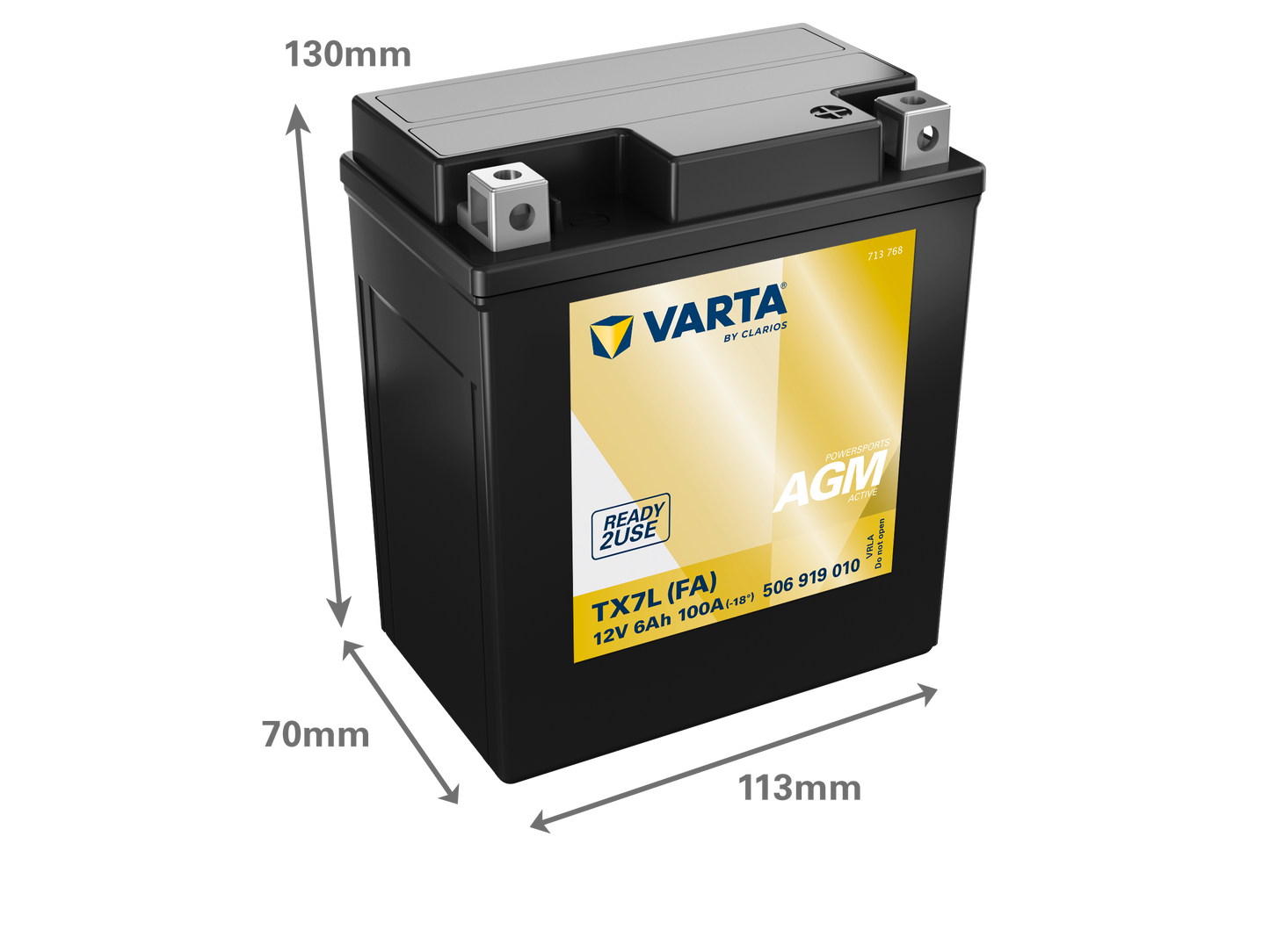 VARTA AGM MC Batteri 12V 6AH 100CCA (113x70x130mm) +höger TX7L (FA)