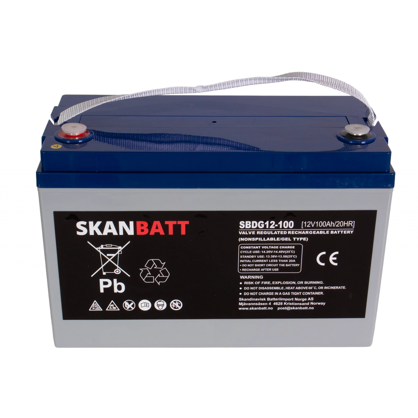 SKANBATT GEL Deep Cycle Batteri 12V 100AH (328x169x222mm) +venstre