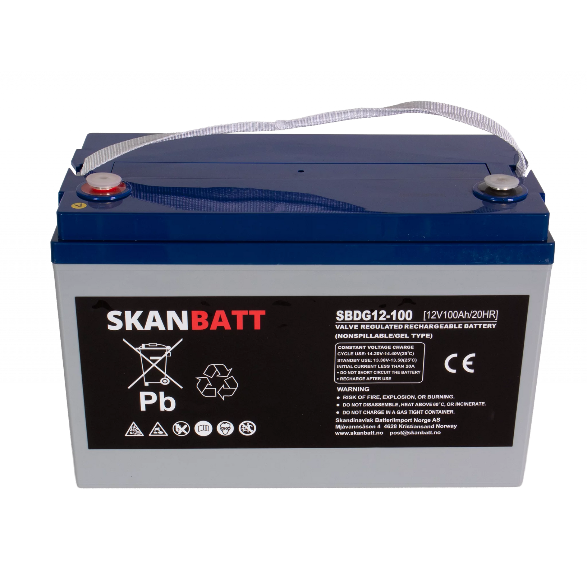 SKANBATT GEL Deep Cycle Batteri 12V 100AH (328x169x222mm) +venstre