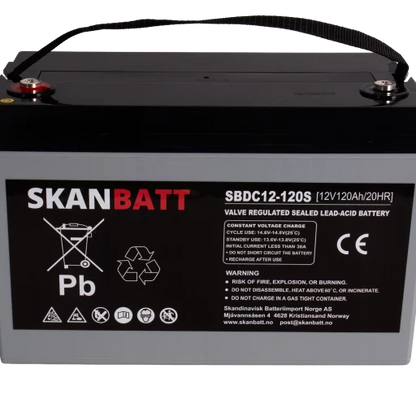 SKANBATT AGM Deep Cycle Batteri 12V 120AH C10 (328x172x222mm) +venstre