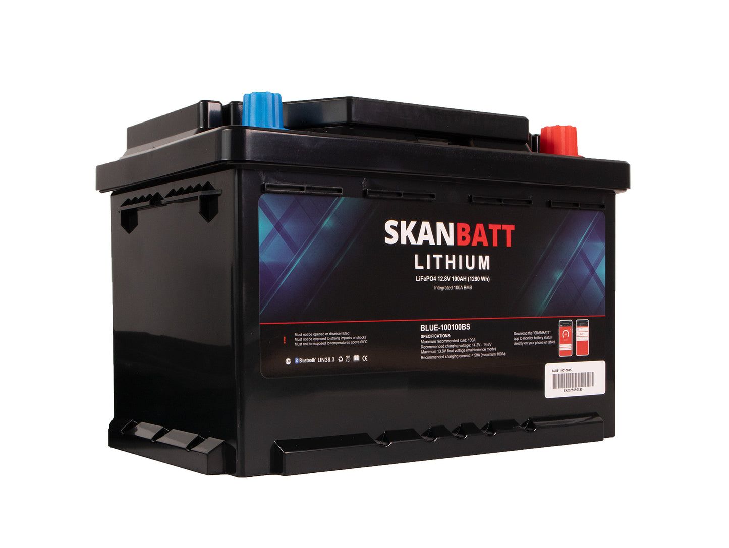 Skanbatt Lithium Batteri 12V 100Ah 100A Bms - Bluetooth - Bobil - 355X176X190Mm label detail
