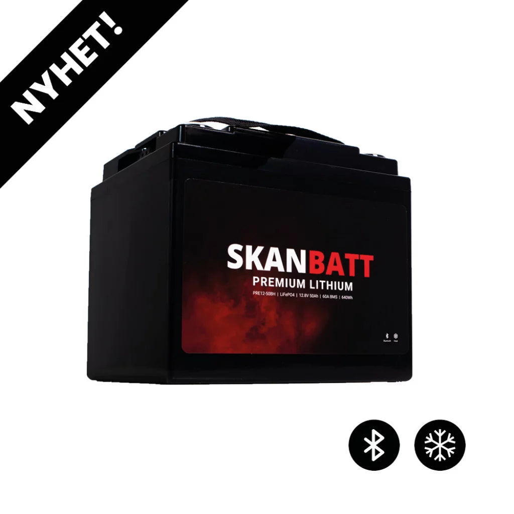 Produktbilde av SKANBATT Premium Lithium - 12V 50Ah 60A BMS - 196x168x175mm - Bluetooth - Heat - 8 Års garanti