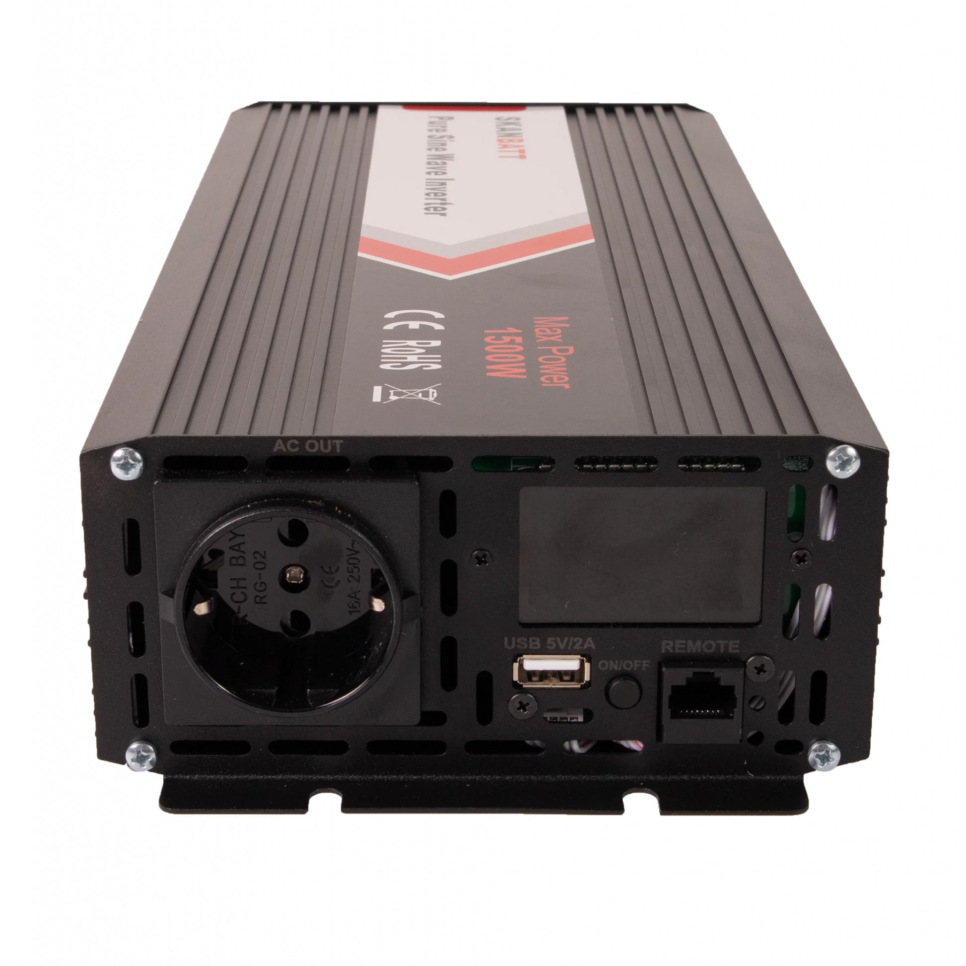 Skanbatt Inverter 12V 1500W Ren Sinus M/Trådløs Fjernkontroll 342x157x70mm