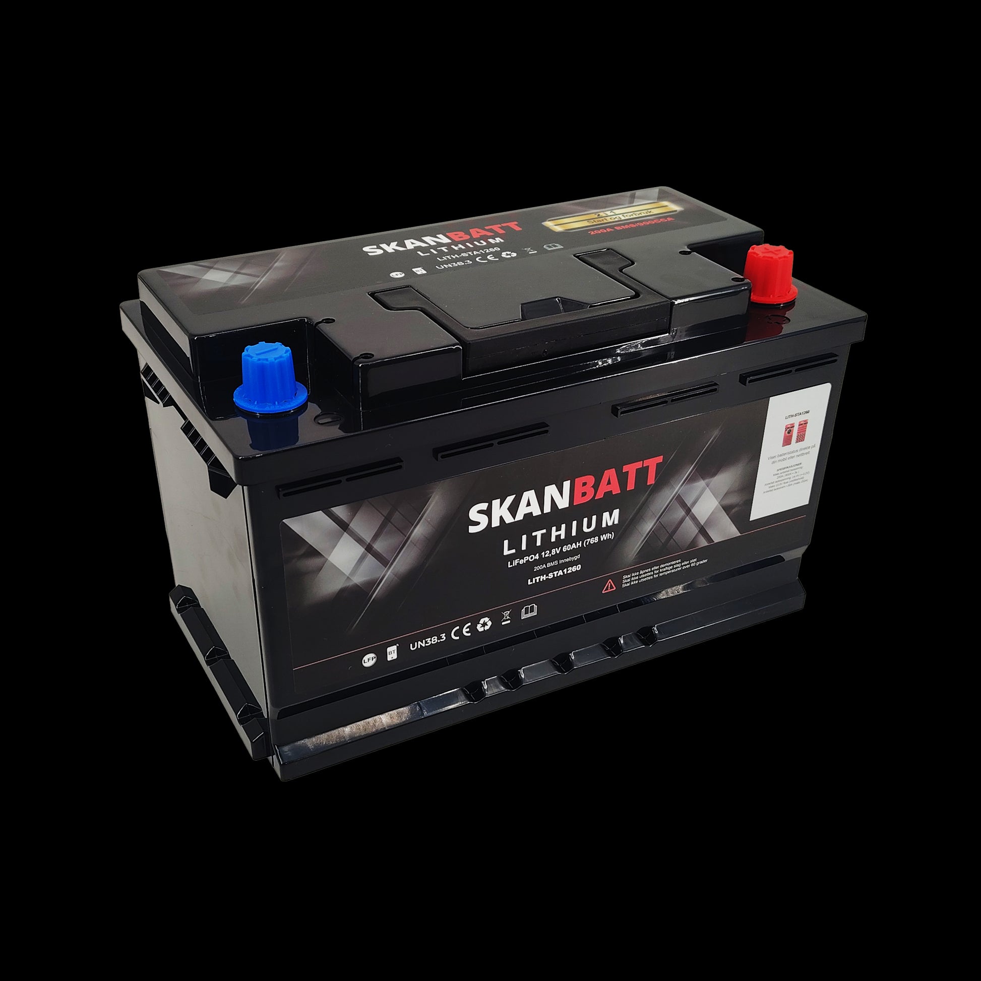 SKANBATT Lithium Start- og forbruksbatteri 12V 60Ah 900CA - Bluetooth - Image 1