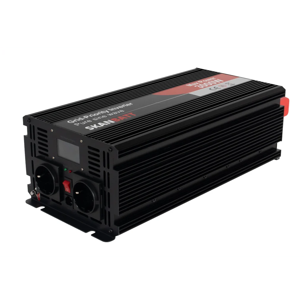 SKANBATT Inverter 12V 3000W Ren Sinus med Nettprioritering, Trådløs Fjernkontroll