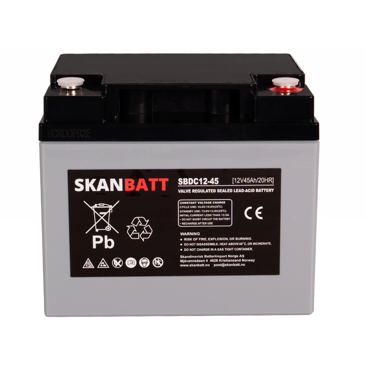SKANBATT AGM Deep Cycle Batteri 12V 45AH (197x165x169mm) +høyre