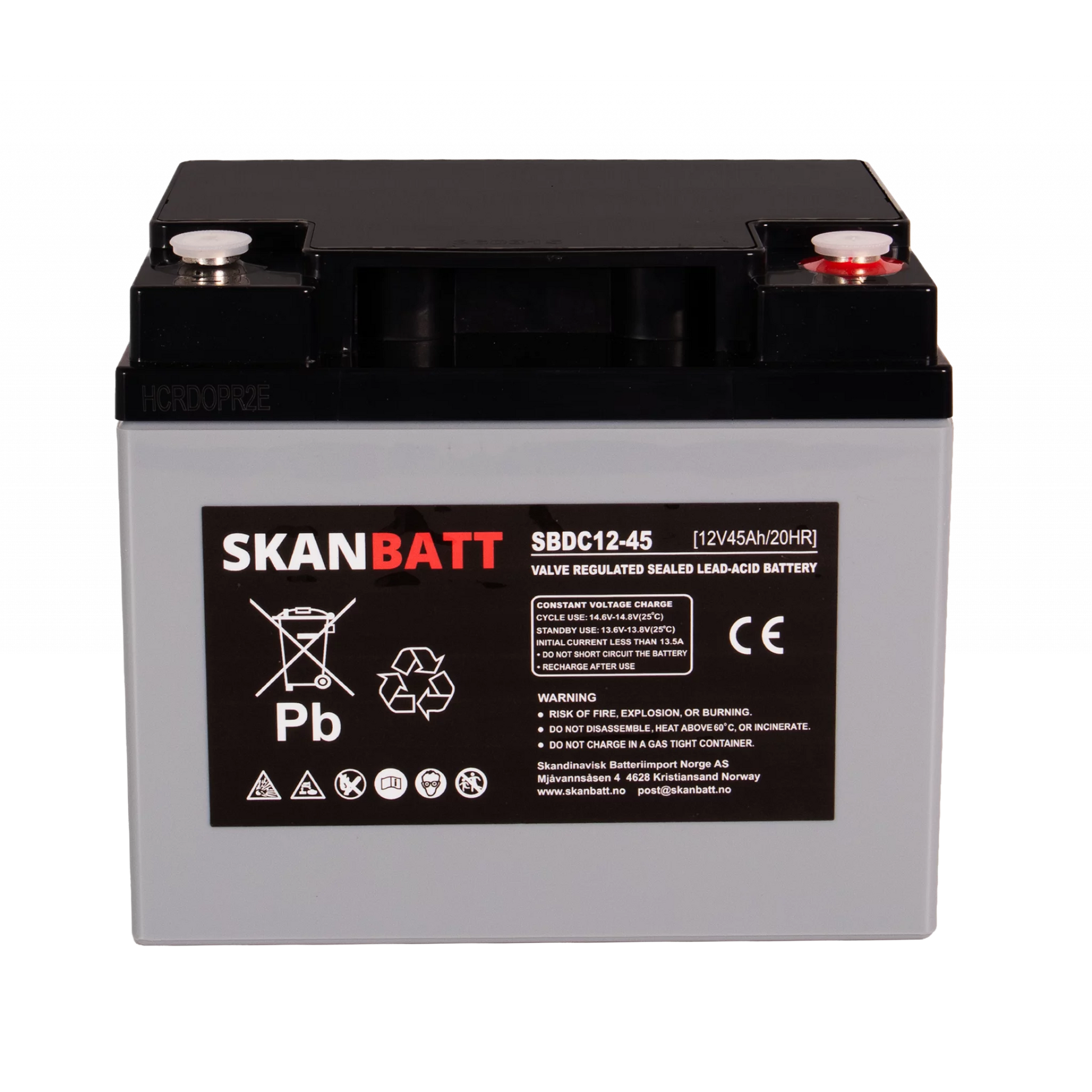 SKANBATT AGM Deep Cycle Batteri 12V 45AH (197x165x169mm) +høyre