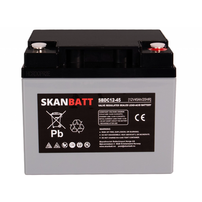 SKANBATT AGM Deep Cycle Batteri 12V 45AH (197x165x169mm) +høyre