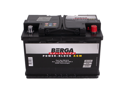 Berga Power Block Agm 12V 70Ah 760Cca shown in angle view