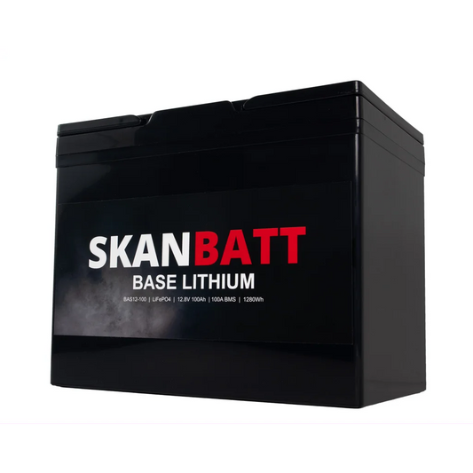 SKANBATT Base Lithium Small - 12V 100Ah 100A BMS - 260x169x211mm - 3 Års garanti