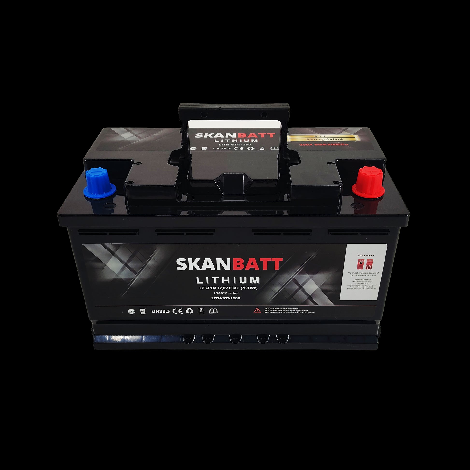 SKANBATT Lithium Start- og forbruksbatteri 12V 60Ah 900CA - Bluetooth - Image 2