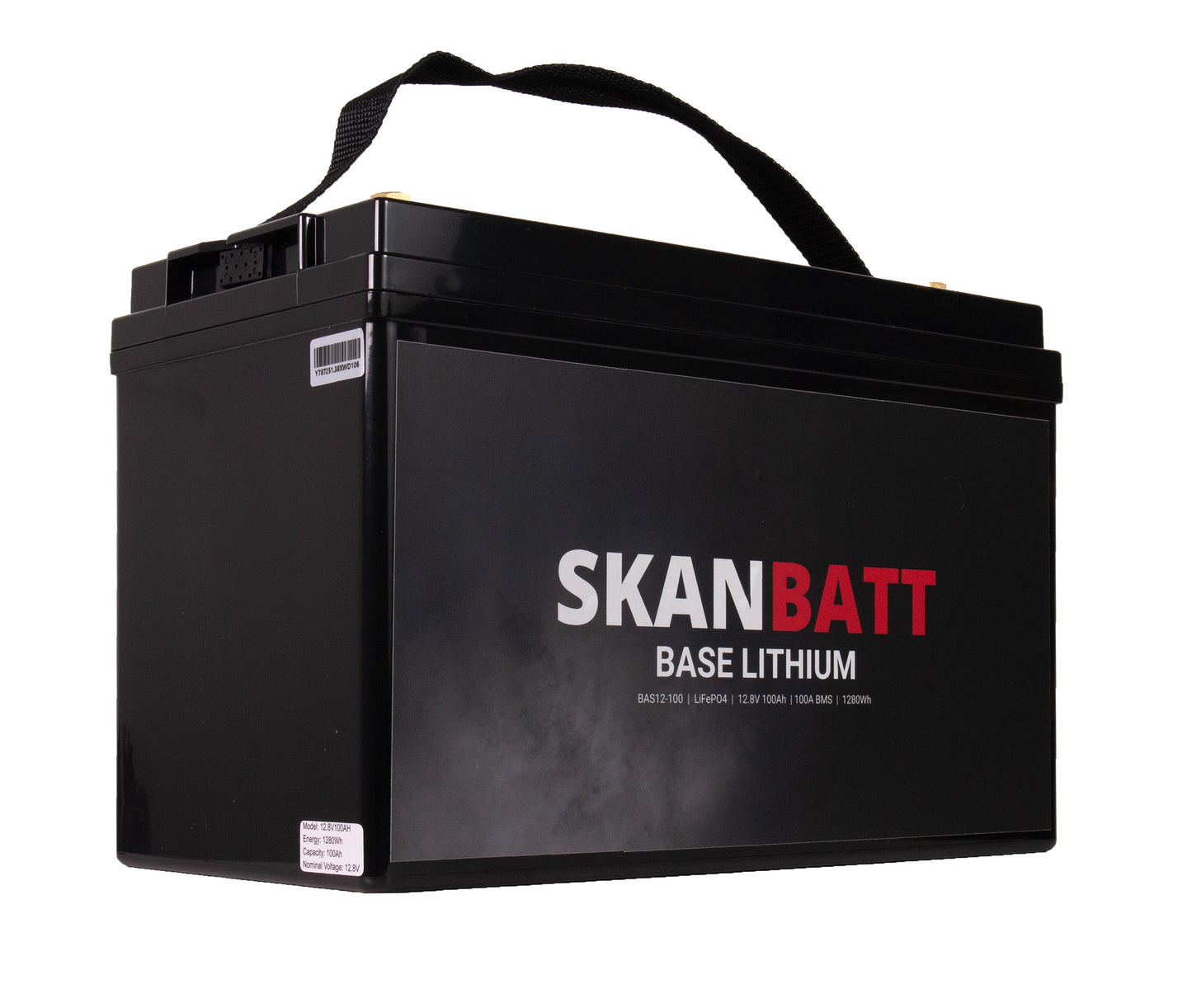 SKANBATT Base Lithium - 12V 100Ah 100A BMS - 326x173x215mm - 3 Års garanti