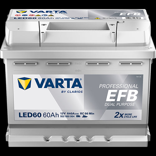 VARTA Fritidsbatteri EFB Batteri 12V 60AH 640CCA (242x175x190/190mm) +høyre LED60 (VAR-930060) - Image 1