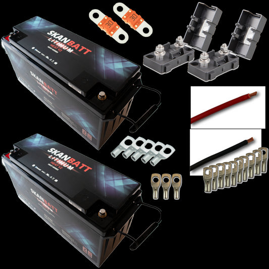 Pakke med 2 Skanbatt lithium Heat 51,2V 50Ah med 8 års garanti, kabling og sikringer - Image 1