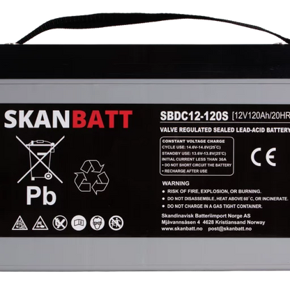 SKANBATT AGM Deep Cycle Batteri 12V 120AH C10 (328x172x222mm) +venstre