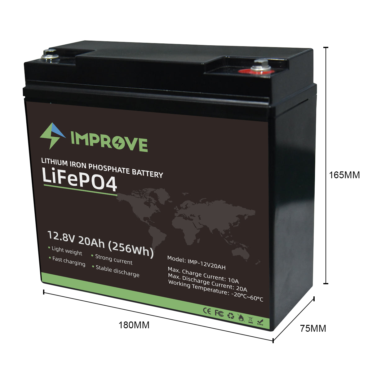 IMPROVE Lithium Batteri 12V 20Ah (LiFePO4) BMS 20A - Image 4