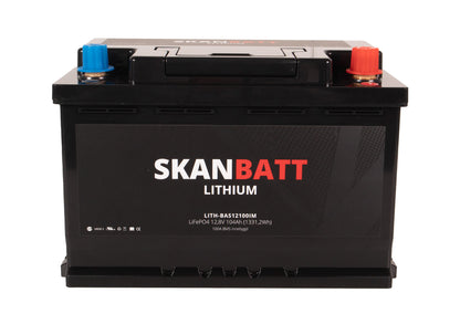 Skanbatt Lithium Batteri 12V 104Ah 100A Bms shown in detail view