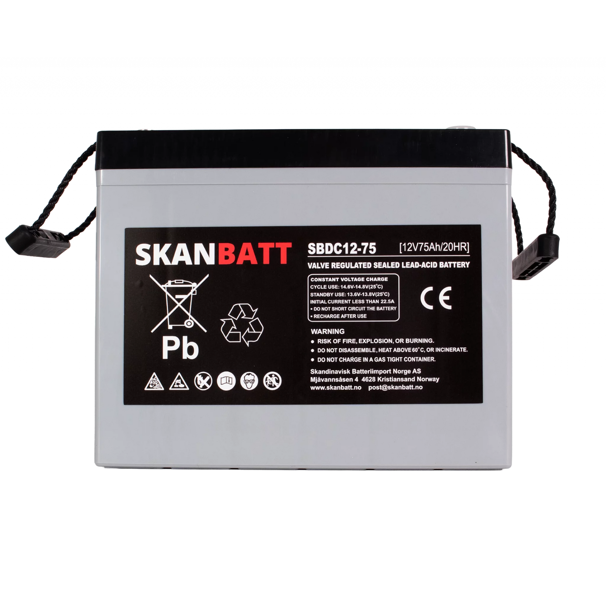 SKANBATT AGM Deep Cycle Batteri 12V 75AH C10 (259x169x210mm) +venstre