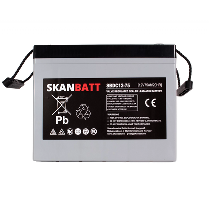 SKANBATT AGM Deep Cycle Batteri 12V 75AH C10 (259x169x210mm) +venstre