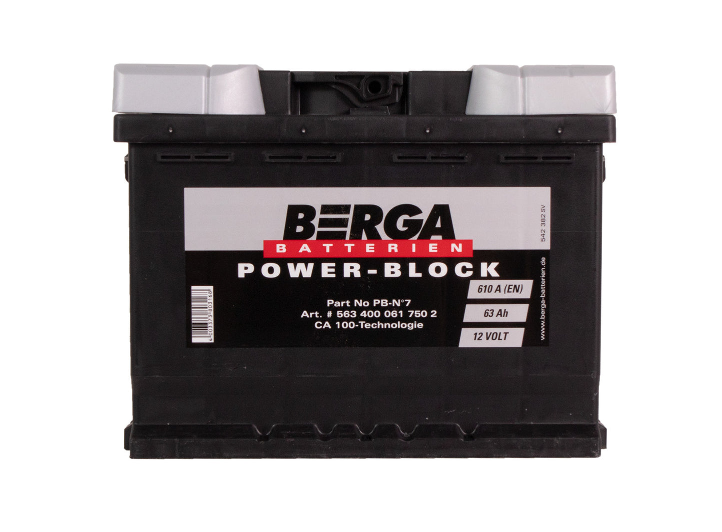 BERGA Power Block 12V 63AH 610CCA label detail