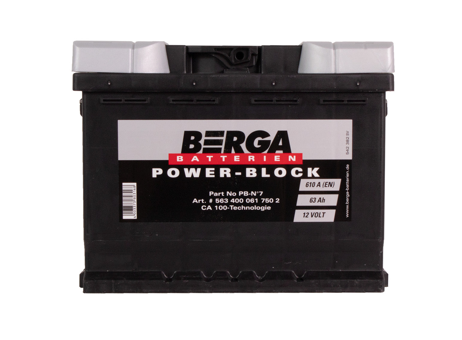 BERGA Power Block 12V 63AH 610CCA label detail