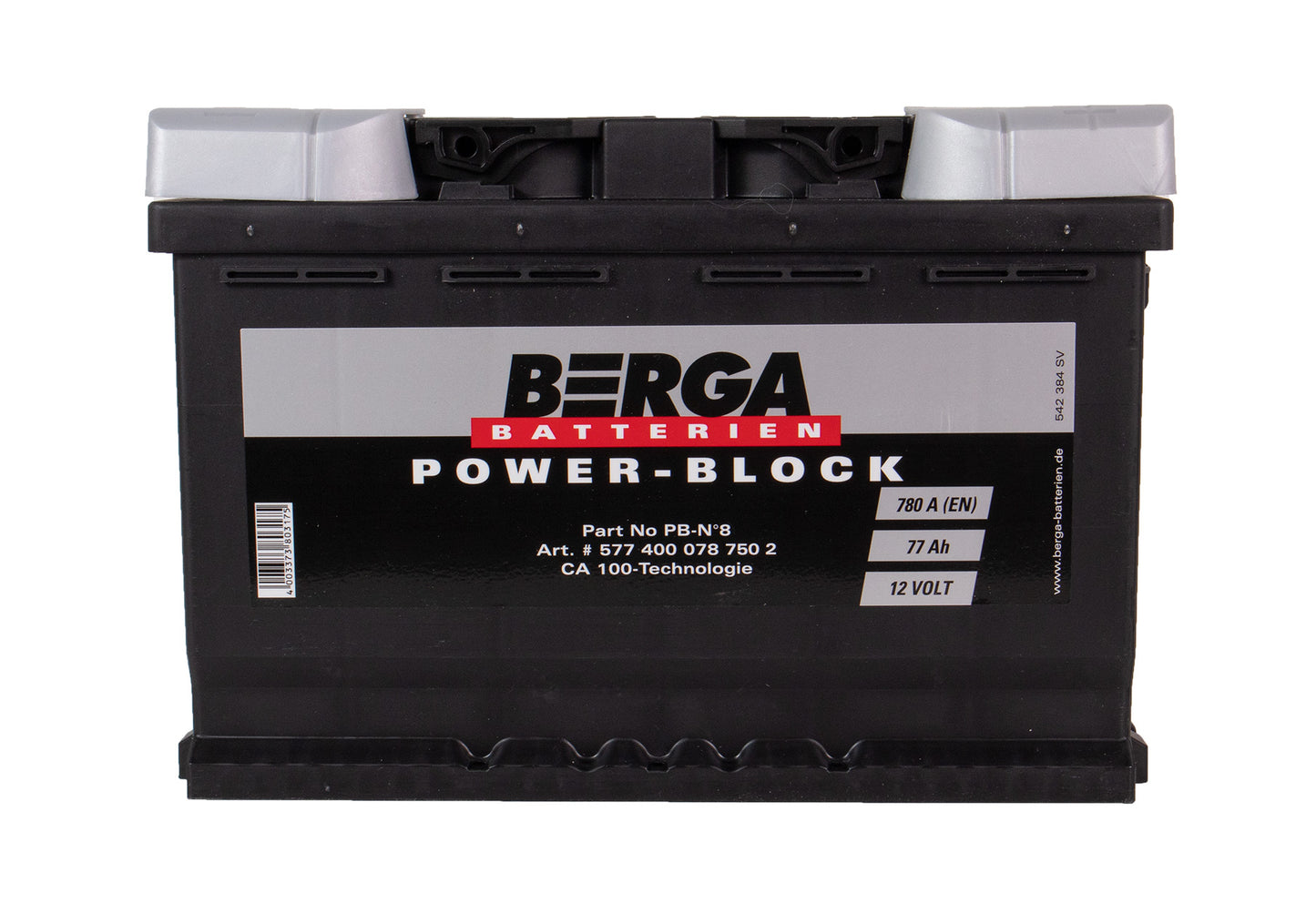 BERGA Power Block 12V 77AH 780CCA label detail