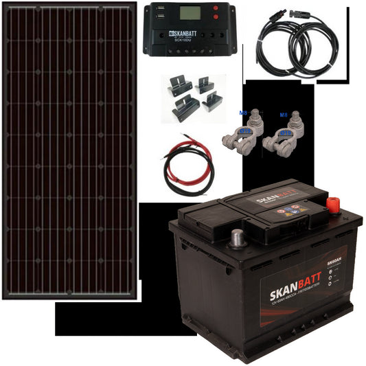 SKANBATT Solcellepakke HYTTE komplett - Mini - 12V - 80W - 60Ah fritidsbatteri - Image 1