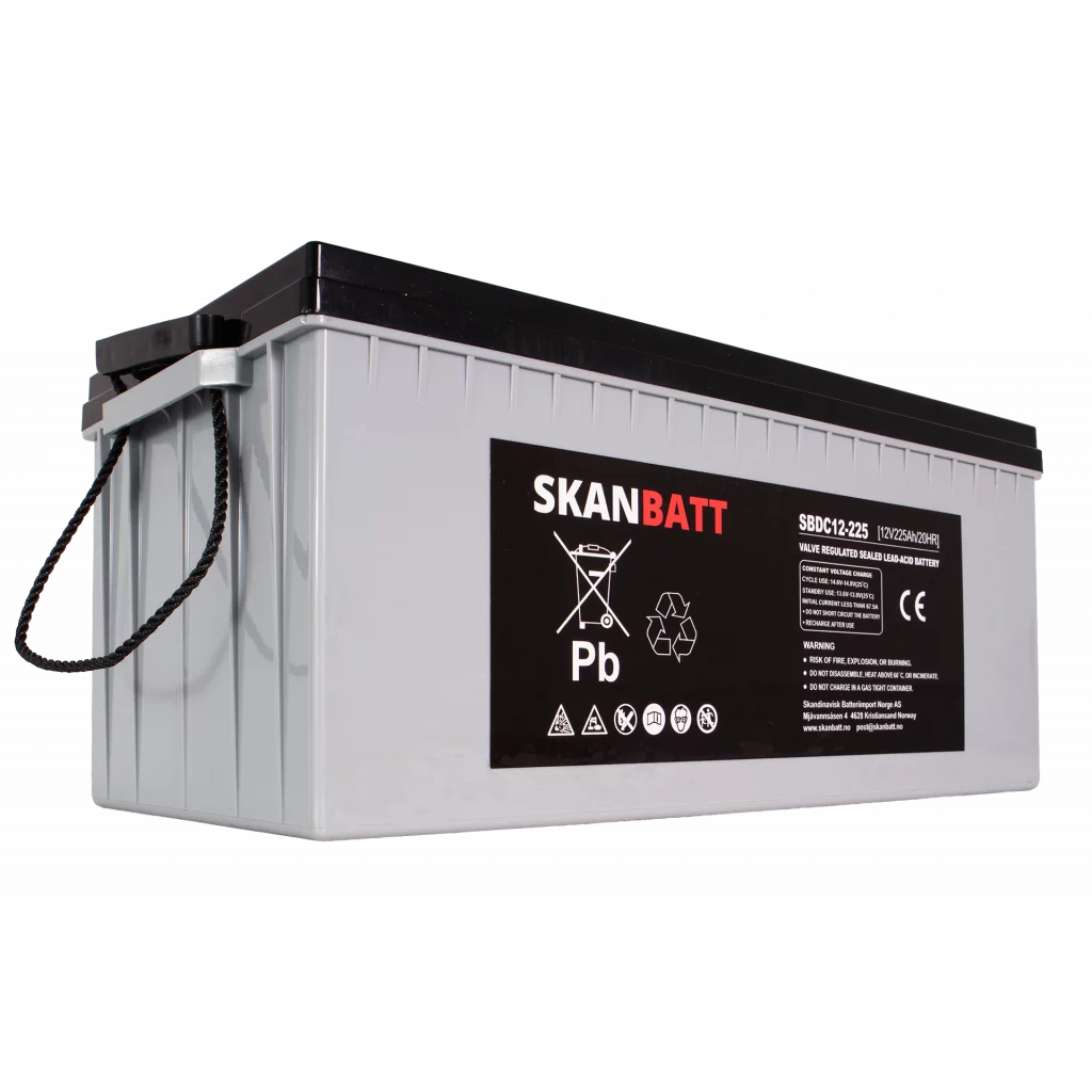 SKANBATT AGM Deep Cycle Batteri 12V 225AH C10 (522x240x219mm) +høyre