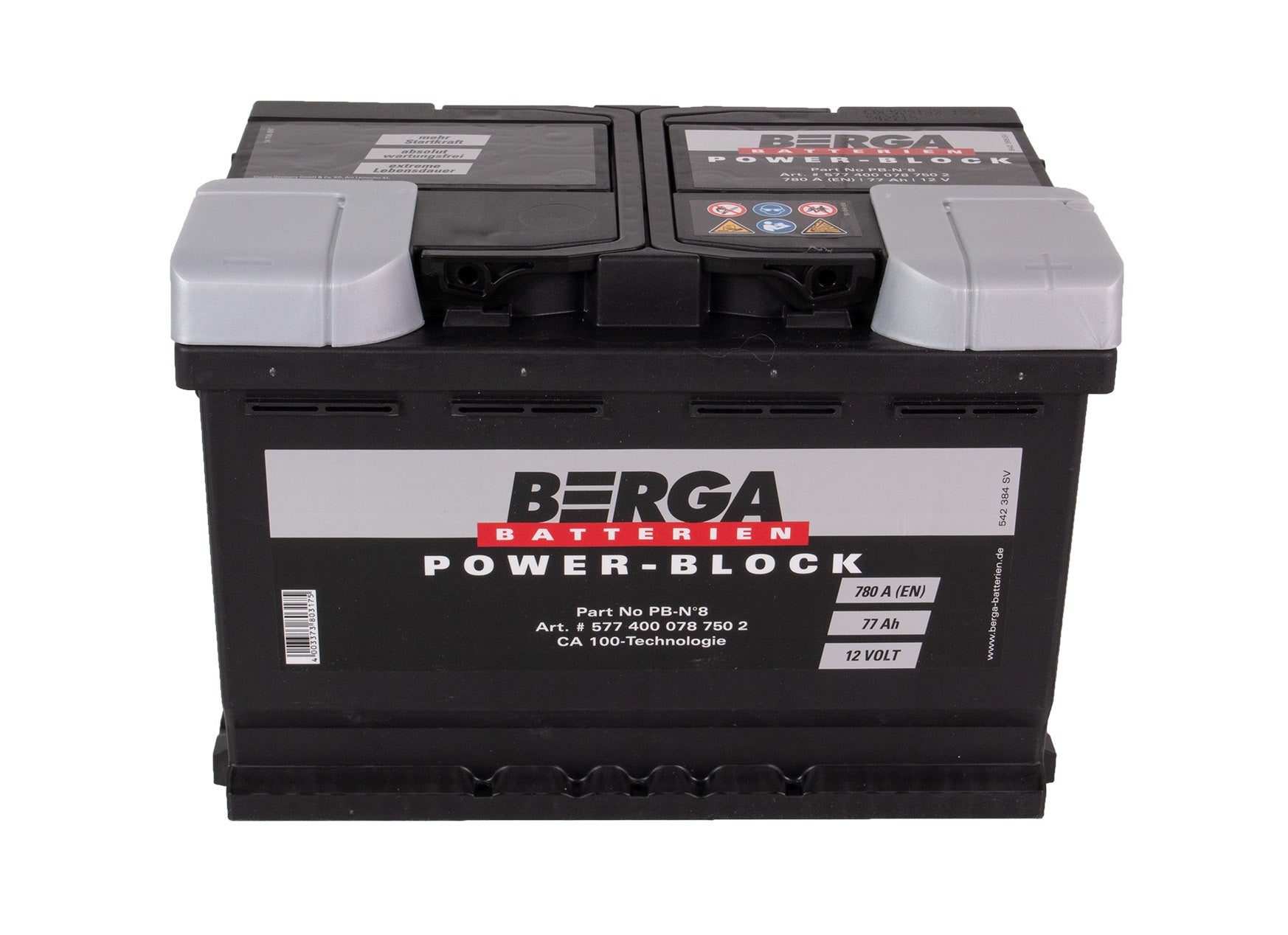 BERGA Power Block 12V 77AH 780CCA shown in detail view