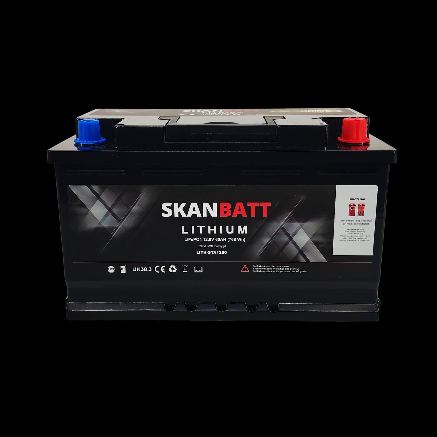 SKANBATT Lithium Start- og forbruksbatteri 12V 60Ah 900CA - Bluetooth - Image 4