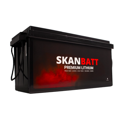 SKANBATT Premium Lithium - 24V 100Ah 100A BMS - 502x186x242mm - Bluetooth - Heat - 8 Års garanti
