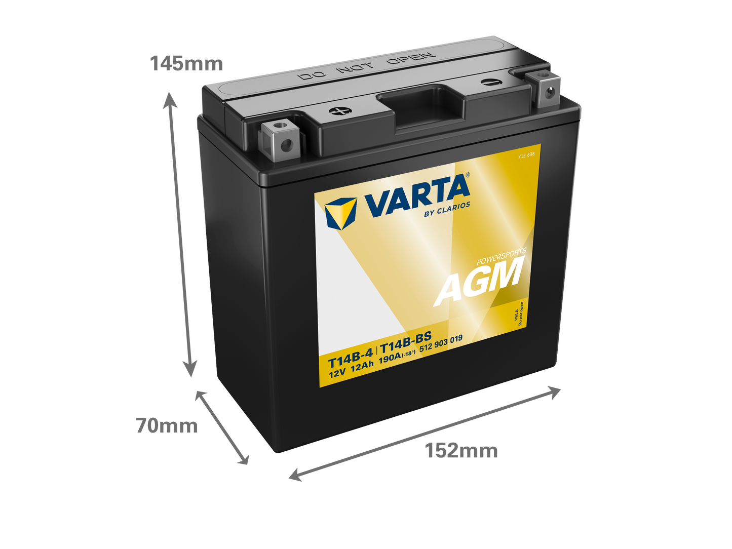VARTA AGM MC Batteri 12V 12AH 190CCA (152x70x150mm) +vänster T14B-BS
