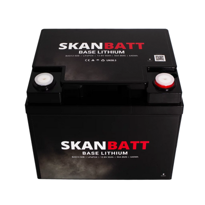 SKANBATT Base Lithium - 12V 50Ah 50A BMS - 198x166x170mm - Bluetooth - 3 Års garanti