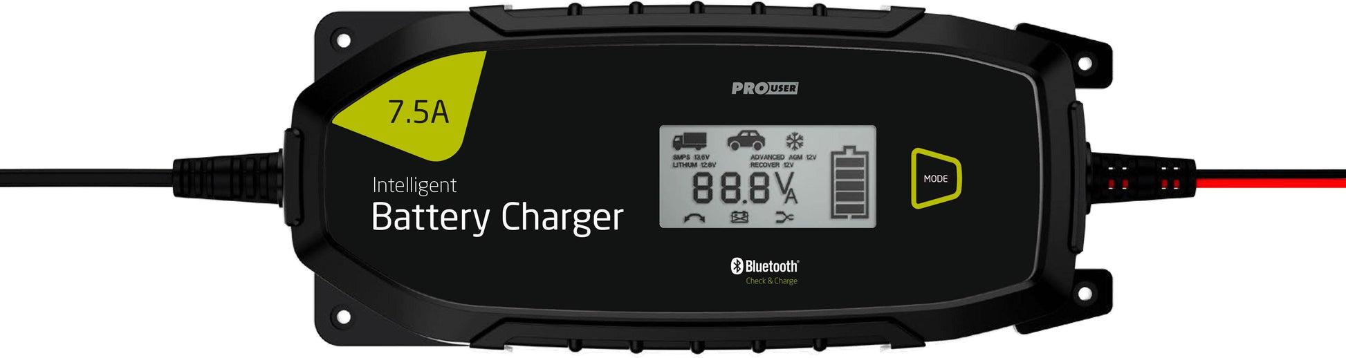 PROUSER Elektronisk Batterilader 12V/24V 7,5A m/ Bluetooth - Proffvolt