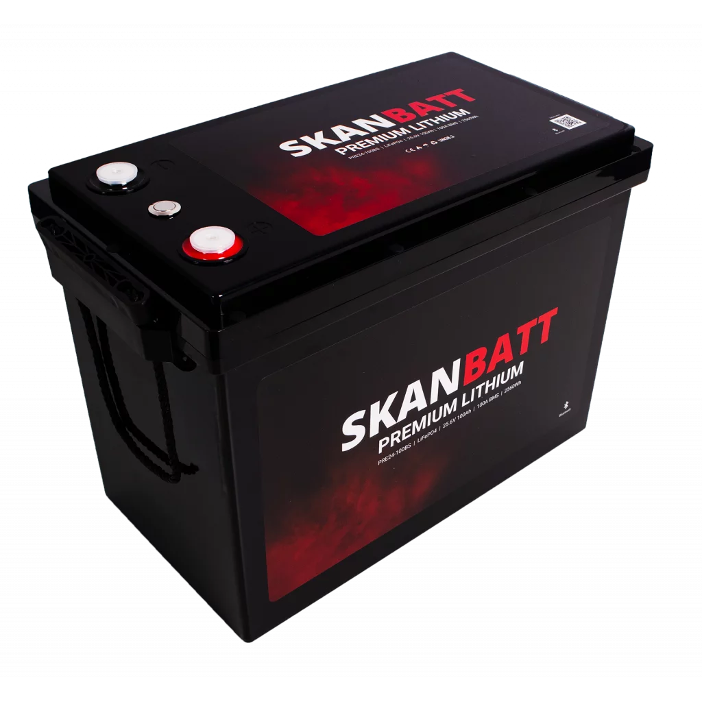 Produktbilde 4 av SKANBATT Premium Lithium - 24V 100Ah 100A BMS - 384x204x268mm - Bluetooth - 8 Års garanti