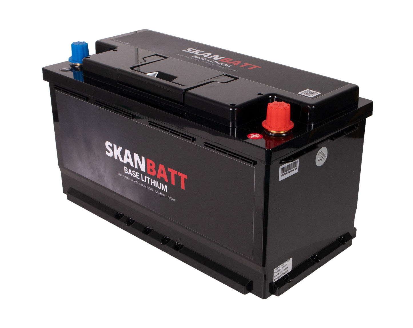 SKANBATT Base Lithium - 12V 100Ah 100A BMS - 352x174x190mm - 3 Års garanti - Bobil