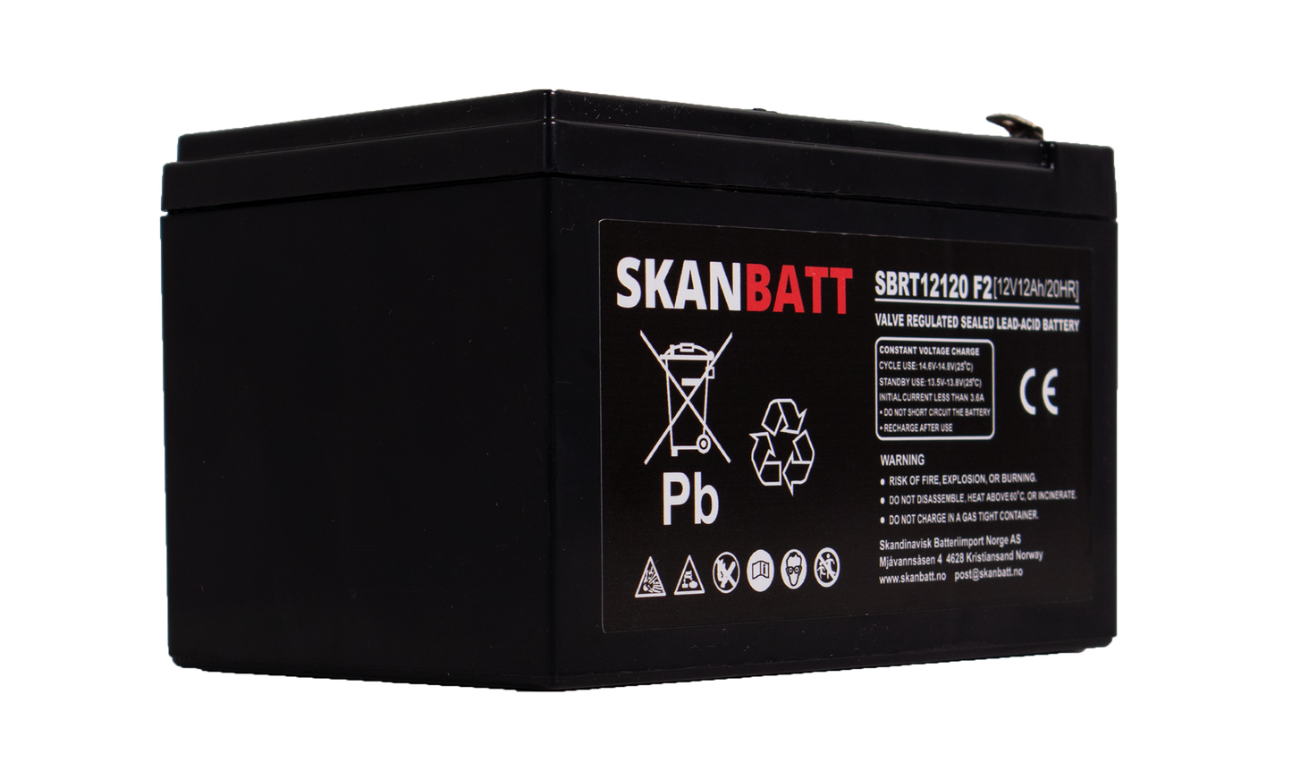 SKANBATT AGM Batteri 12V 12AH (151x98x95mm) F2