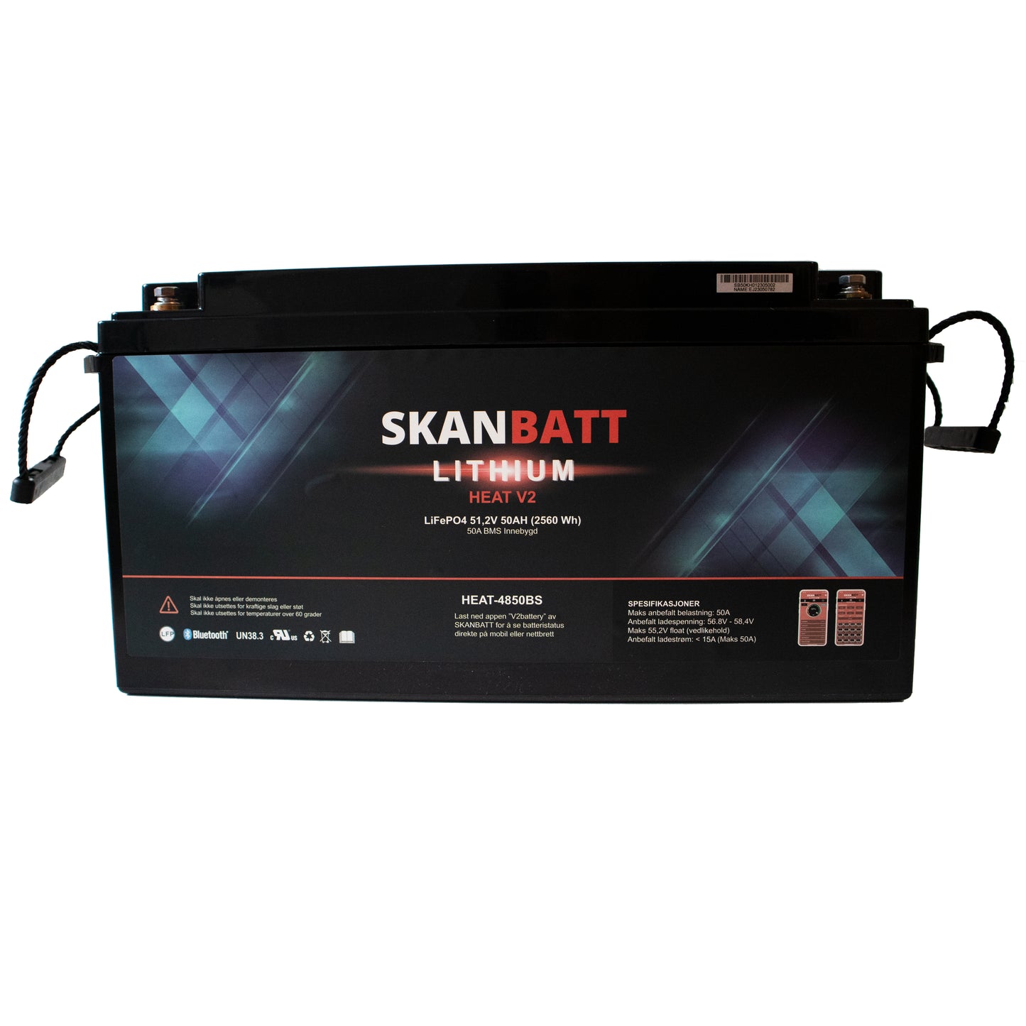 SKANBATT V2 Lithium Batteri 51,2V 50Ah 50A BMS - HEAT - Bluetooth (483x170x240mm) - Image 2