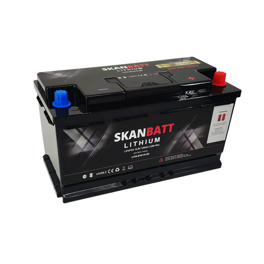 SKANBATT Lithium Start- og forbruksbatteri 12V 100Ah 1500CA - Bluetooth NB! B-VARE shown in product view
