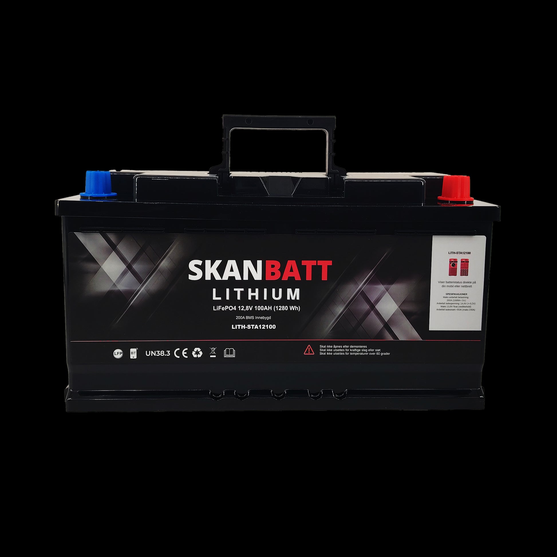 SKANBATT Lithium Start- og forbruksbatteri 12V 100Ah 1500CA - Bluetooth - Image 3