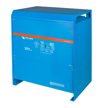 Victron Quattro 48/15000/200-100 Kombinert Batterilader Og Inverter shown in angle view
