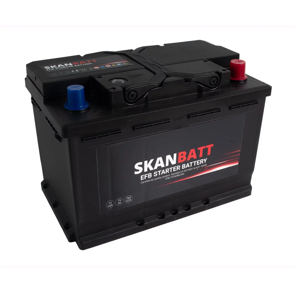 SKANBATT EFB Startbatteri 12V 75AH 760CCA (278x175x190mm) +R