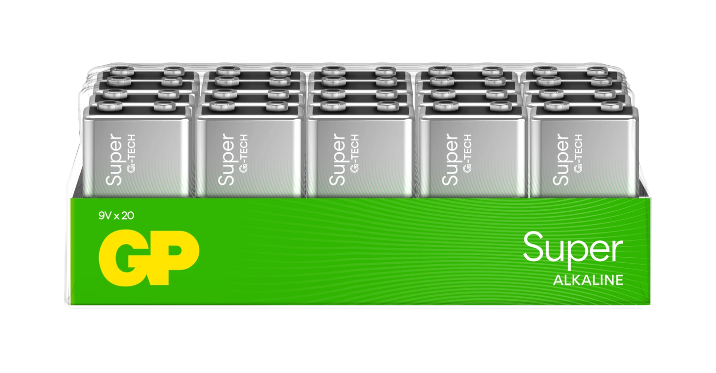 GP Super Alkaline 9V-batteri, 1604A/6LF22, 20-pack