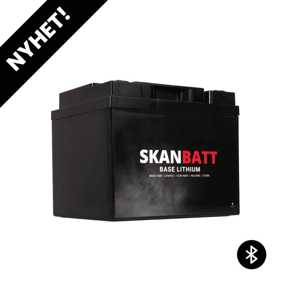 SKANBATT Base Lithium - 12V 40Ah 40A BMS - Bluetooth - 198x166x170mm - 3 Års garanti