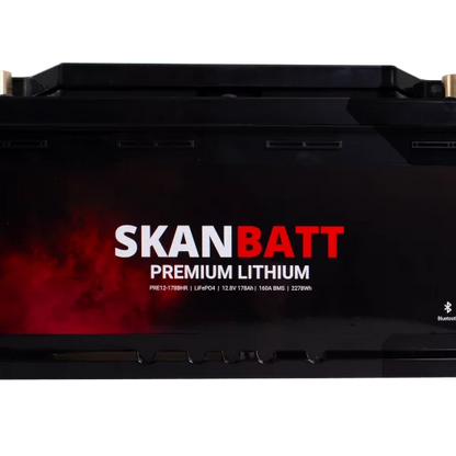 SKANBATT Premium Lithium - 12V 178Ah 160A BMS - 354x176x187mm - Bluetooth - Heat - 8 Års garanti