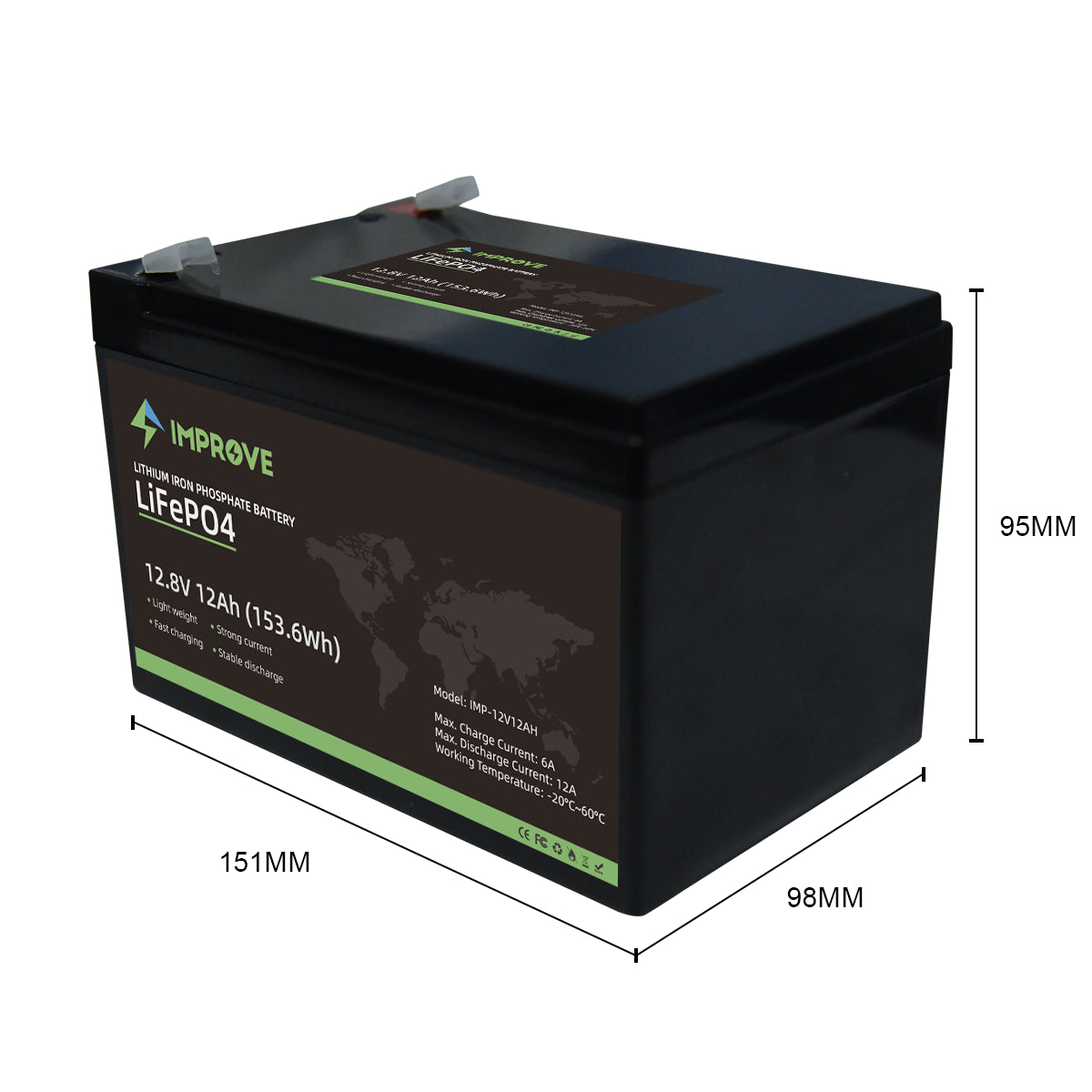 IMPROVE Lithium Batteri 12V 12Ah (LiFePO4) BMS 12A - Image 4