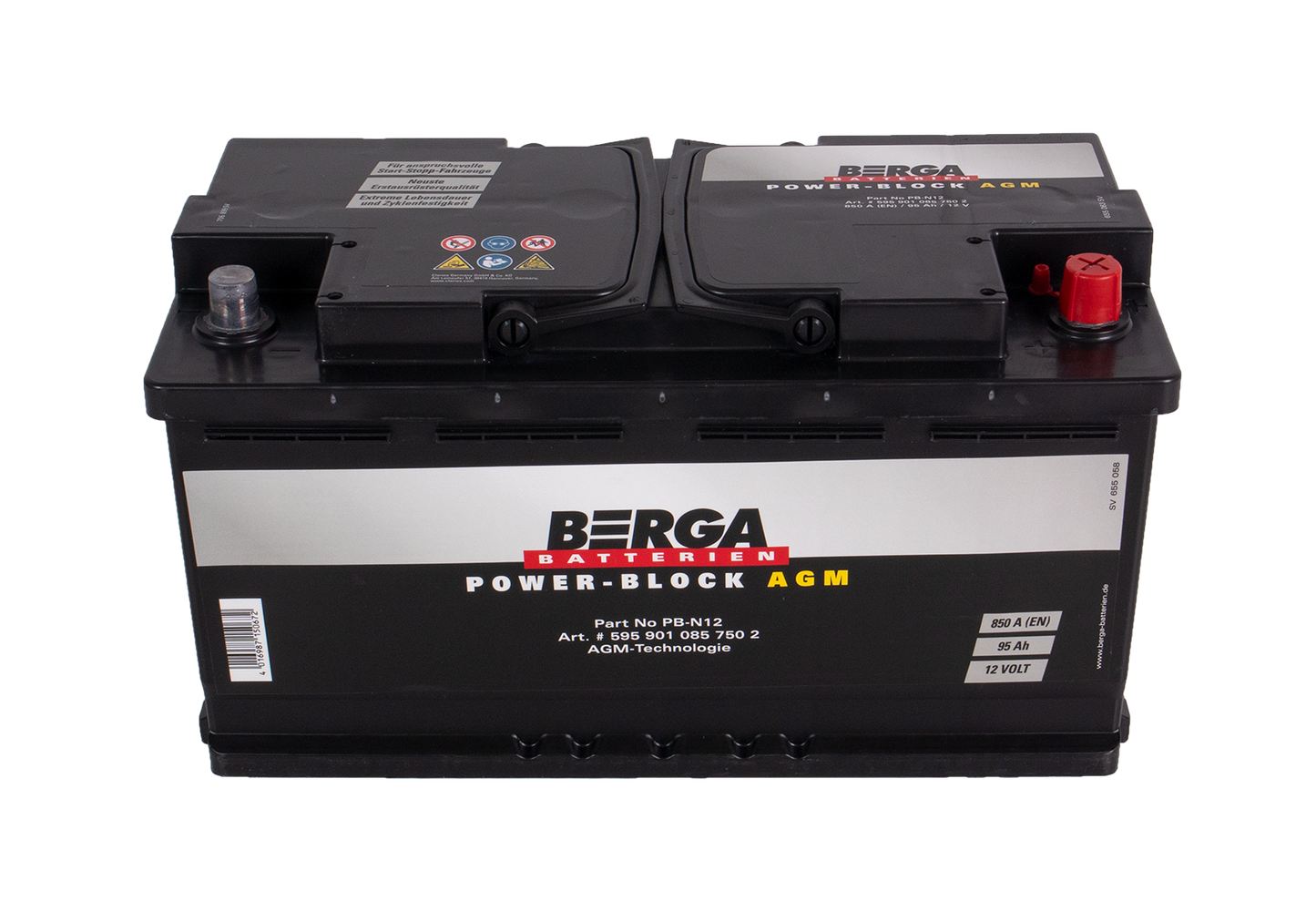 Berga Power Block Agm 12V 95Ah 850Cca shown in angle view